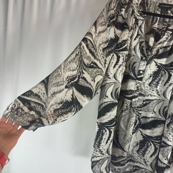 Lane Bryant Top Womens 22 24 Popover Lightweight Long Puff Sleeve Black Gray - Picture 6 of 15